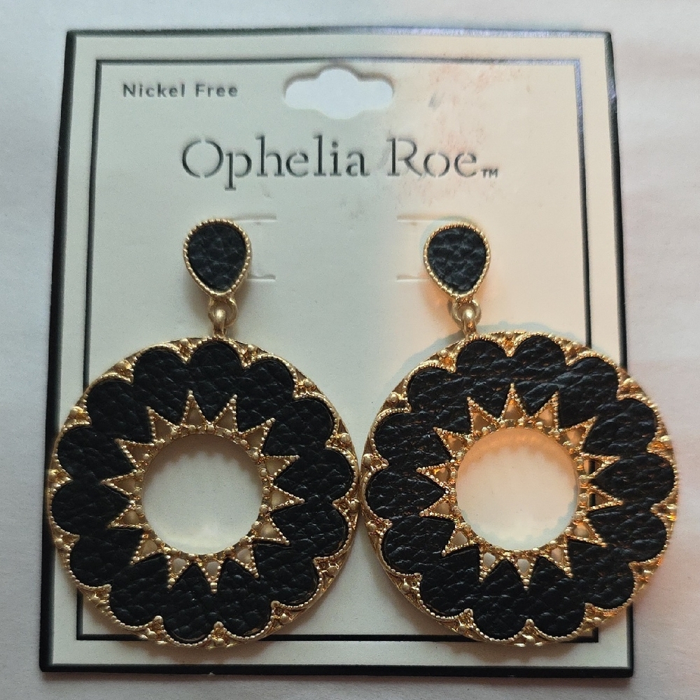 Ophelia Roe Black and Gold Statement Earrings NWT